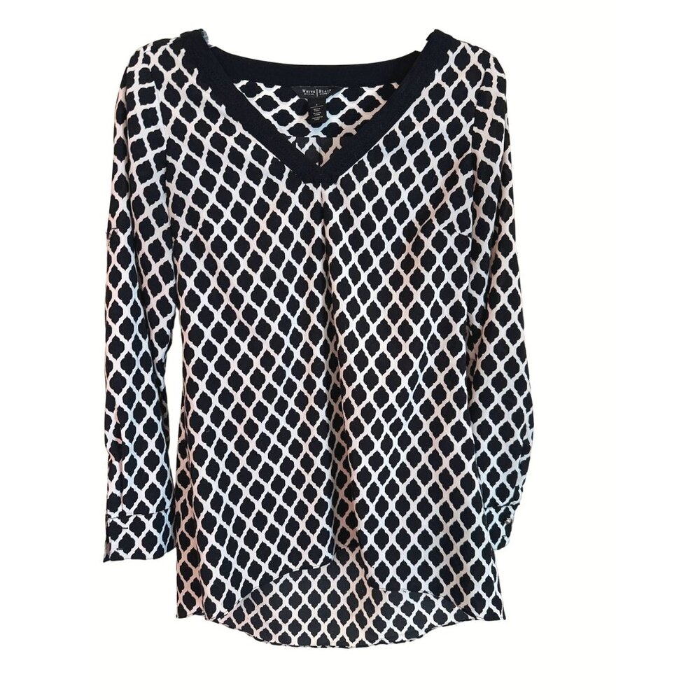 White House Black Market Long Sleeve Geometric Print Blouse Size 4